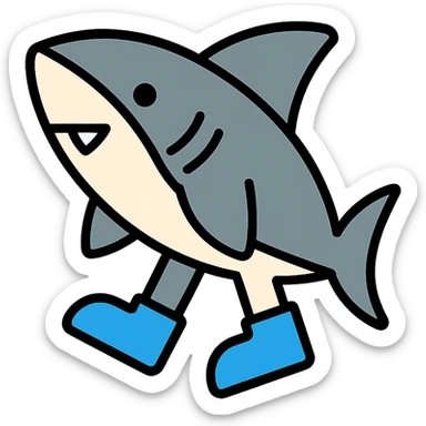 shark with blue shoes color outline icon sticker