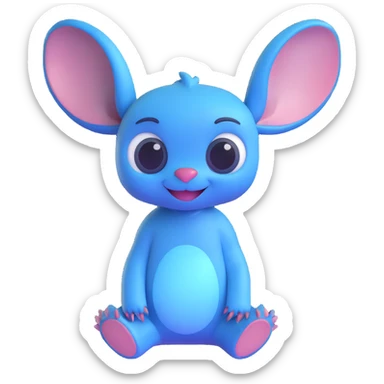 cute blue alien Stitch from Lilo & Stitch, big ears, smiling, simple background sticker