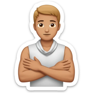 ￼man crossing his arms with his hands around his neck  sticker