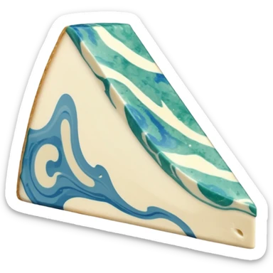 creamy wedge of gorgonzola cheese with soft pale ivory interior and bold blue-green marbling, natural beige rind, smooth cut, moist rich surface, no plate or extras, soft lighting, subtle shadows, emoji scale sticker