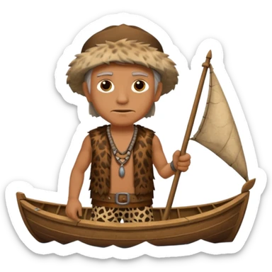 Ancient  man with animal skin clothes with boat  sticker