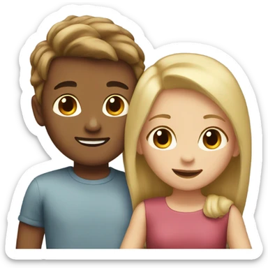 girl with brown hair hugging boy with blonde hair sticker