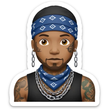 black man with tattoos, chain, grills, gang member style sticker