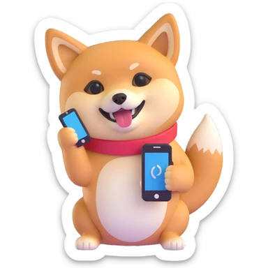 shiba inu holding a phone sticker