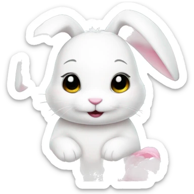 cute white bunny holding light pink peonies sticker