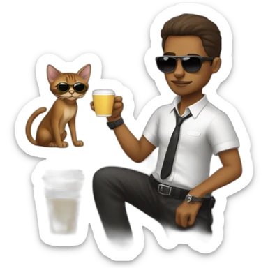 gangster-with-a-Abyssinian cat-gun-and-sunglasses-drinking-coffee sticker