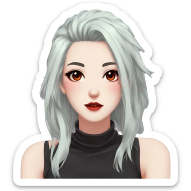 Gorgeous anime style lady with blushing face aesthetic and pretty edgy black red punk hair with hair garment trending style sticker