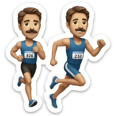 man brown hair with moustache running a race sticker