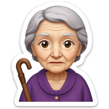 Grandma walking using a cane with a hunchback sticker