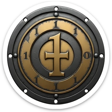 Minimal emoji, gothic metal coin made of black steel, engraved number 1 at the center, ancient industrial aesthetic, worn metal texture, no glow, no neon, flat emoji design, centered, transparent background sticker