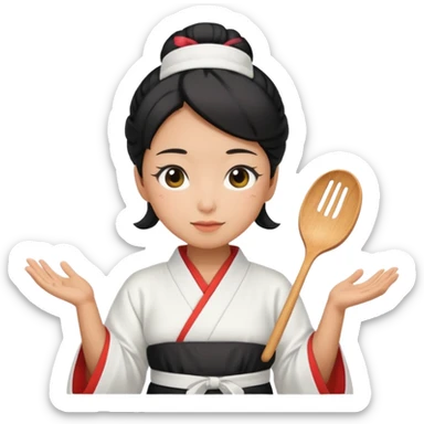 japan mom with black bun wearing white hom kimono and white apron sticker