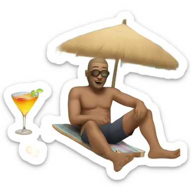 A white man is lying on the beach drinking a cocktail sticker