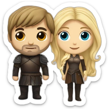 black haired woman and blond-haired jaime lannister from game of thrones, cute couple sticker