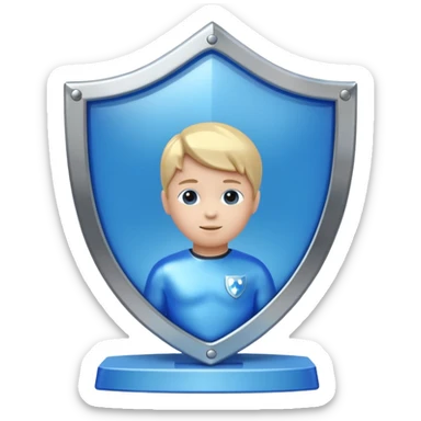 a computer screen with a shield and a child's figurine sticker