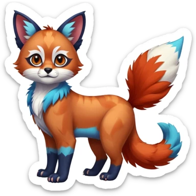 Colorful tropical blue exotic cute cool beautiful shiny beautiful fantasy-caracal-Gryphon-Cacomistle-Trico-Red-Panda-oncilla-animal-Fakémon-hybrid-fursona (full body) sticker
