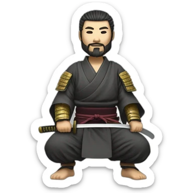 Samurai with hakama beard,meditation,katana, armor sticker