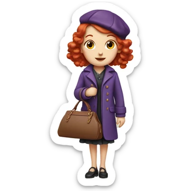 1920s girl with red hair and purple coat holding a purse  sticker