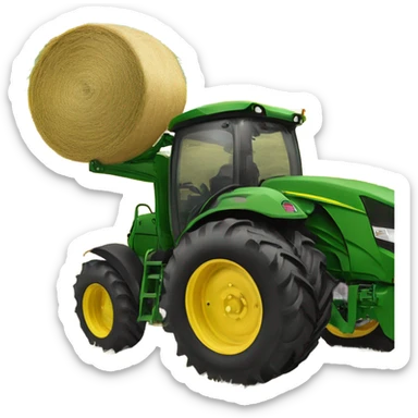Round hay bail being picked up by bail forks on a John deer tractor sticker