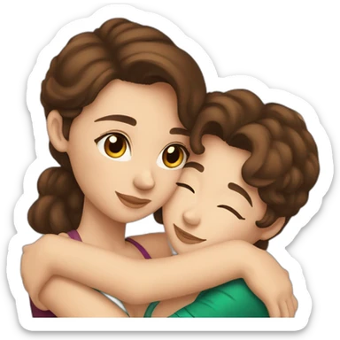 beautiful woman with brown hair and brown eyes hugging Aussie sticker