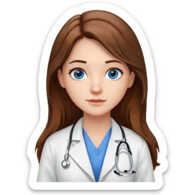 pretty female nursing student with long brown hair, blue eyes inside a classroom at university sticker