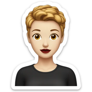 a white girl with burgundy short hair and red lips in a black T-shirt sticker