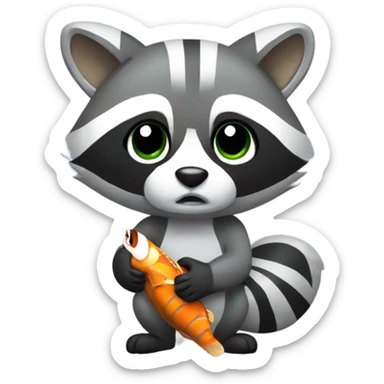 Raccoon holding fishbone sticker