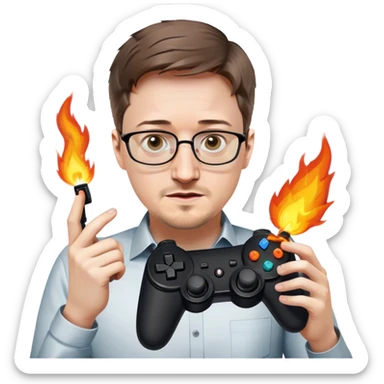 Edward Snowden headshot throwing a gaming controller at you on fire  sticker