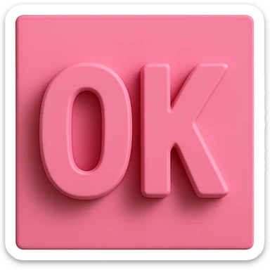 pink square with 3D 'OK' text sticker