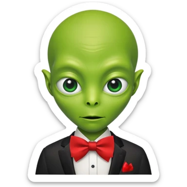 Green alien with red bowtie sticker