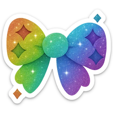 Make the glittery bow rainbow colored, keep it sparkling and decorative with no background. sticker
