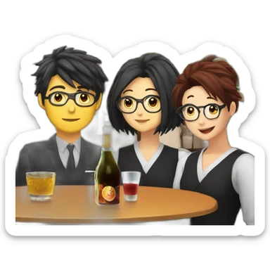 Koro sensai dans un bar avec Karasuma,Madame pouf,nagisa et karma sticker