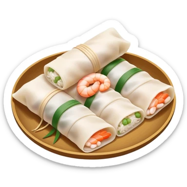 Shrimp rice noodle roll Har Cheung Fun with visible shrimp inside, simplified emoji style with bold outlines and bright colors, cartoon style Cantonese dim sum specialty sticker