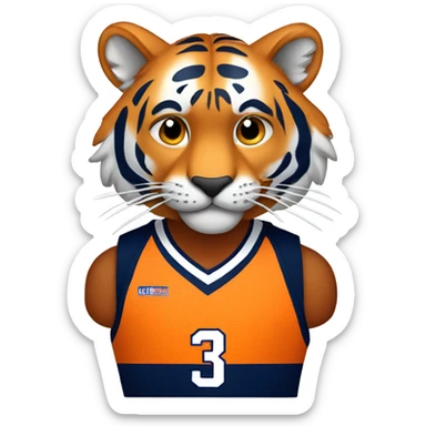 tiger wearing navy and orange basketball jersey sticker