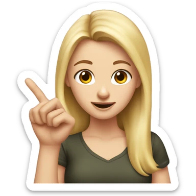 A white girl, a blonde, with an important facial expression, spins the finger of one hand, near the nose. sticker