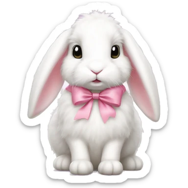 fluffy white bunny wearing a pink bow with white lace on its head  sticker