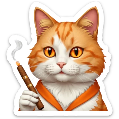 fluffy white and orange cat smoking a cigar sticker