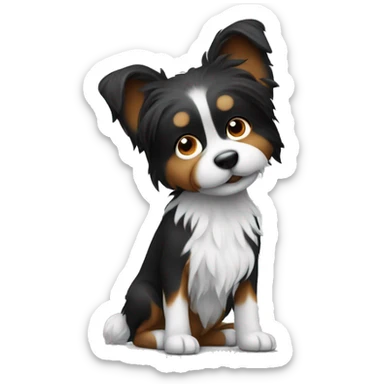 Shaggy black and white small dog with pointed ears  sticker