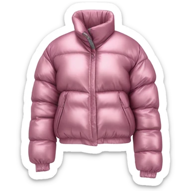 Realistic isolated side view of an open metallic pink cropped puffer jacket. sticker