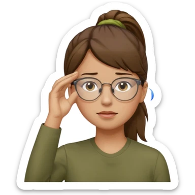 Brown hair pony tail glasses Salute with tear coming out eye sticker