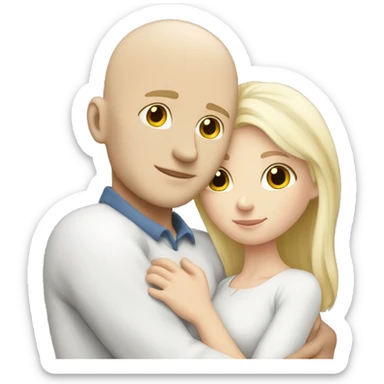 white bald male hugging white blonde female love sticker