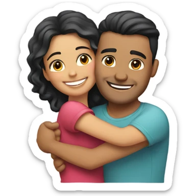 Hispanic couple hugging with big smiles sticker