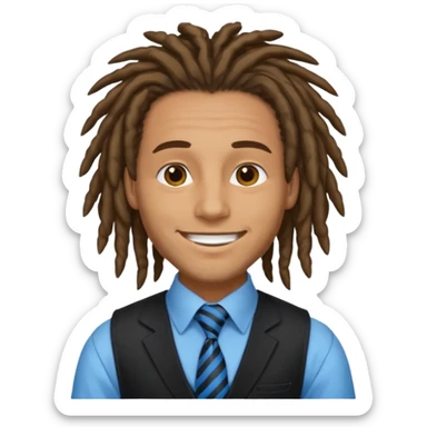 man in vest with blue tie, dreadlock hair sticker