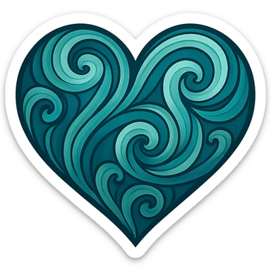 heart with a swirling teal pattern, digital illustration, no background sticker