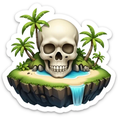 Cinematic 32K he ultra detailed image of an island in the form of a skull sticker