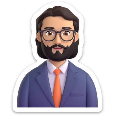 professional middle eastern businessman with medium length black beard, black hair, thick unibrow, elongated aquiline nose, tan skin, brown eyes, glasses, wearing a formal suit sticker
