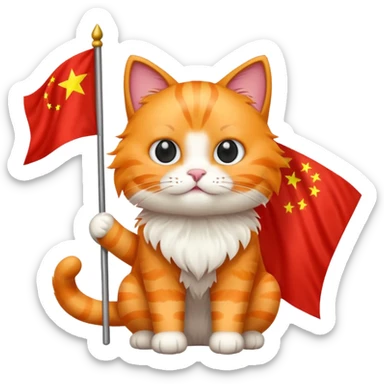 Orange Cat With the Flag of China As the full background sticker