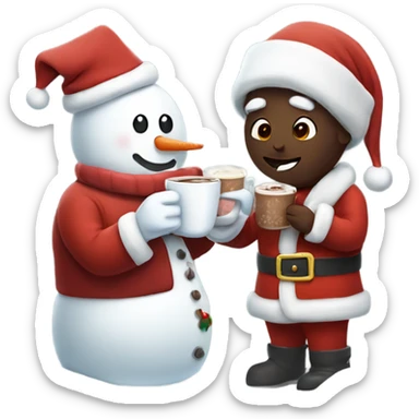 Snowman drinking hot chocolate with Santa  sticker