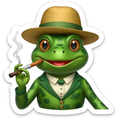 frog wearing a hat smoking a pipe  sticker