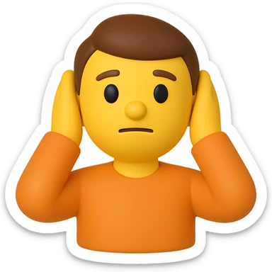 Create a 3D emoji style image of a man covering his ears, matching the pose, color, shirt, and position of the reference image. The style should resemble Microsoft style 3D fluent emojis with a transparent background. sticker