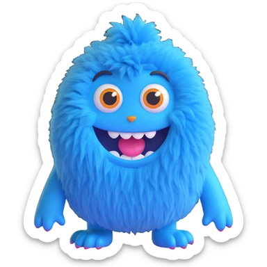 Huggy Wuggy character, blue furry monster with big eyes and wide smile, simple and cute, 3D emoji style sticker